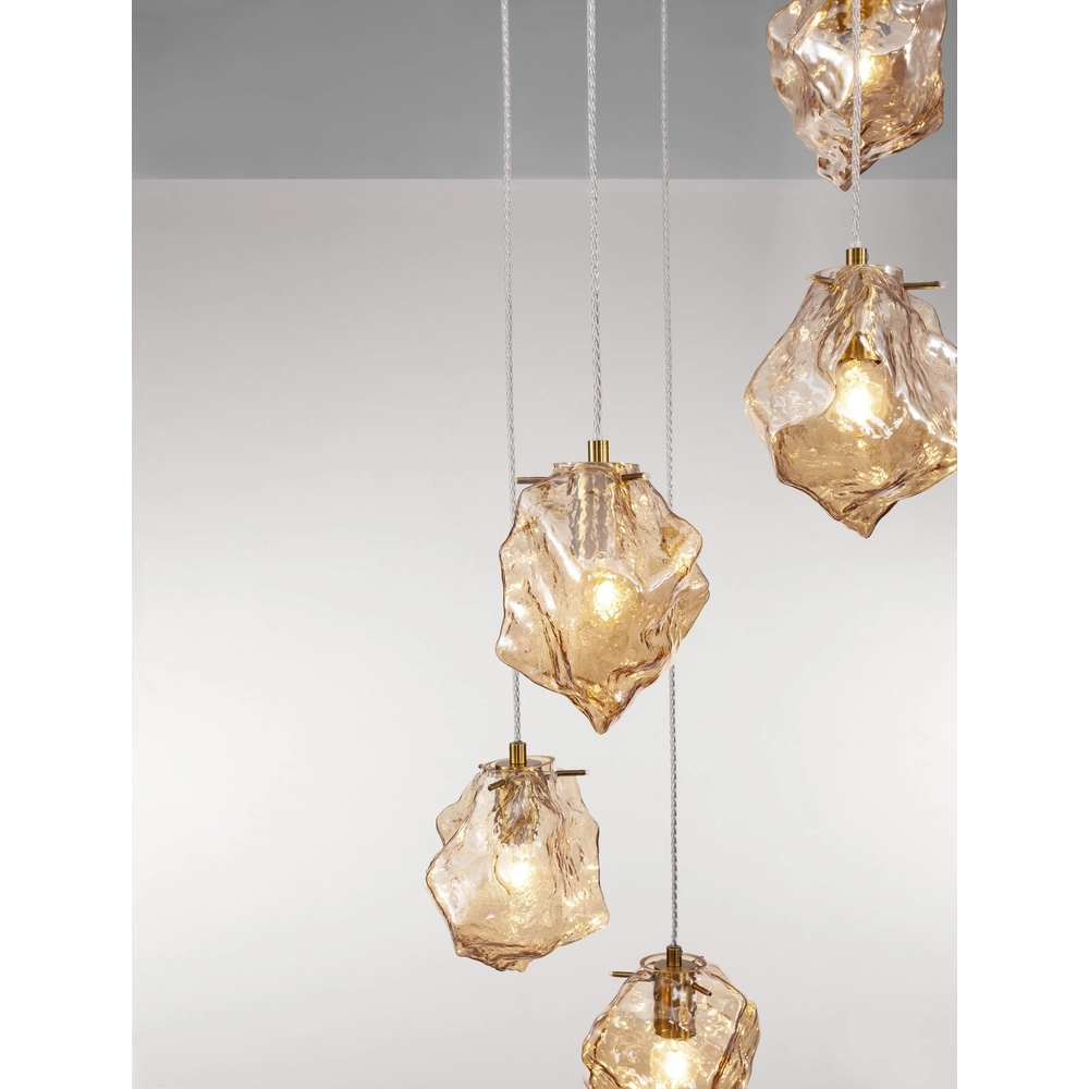 Pendant lamp Odelle 5-light gold with amber glass Lyora 5212017434401