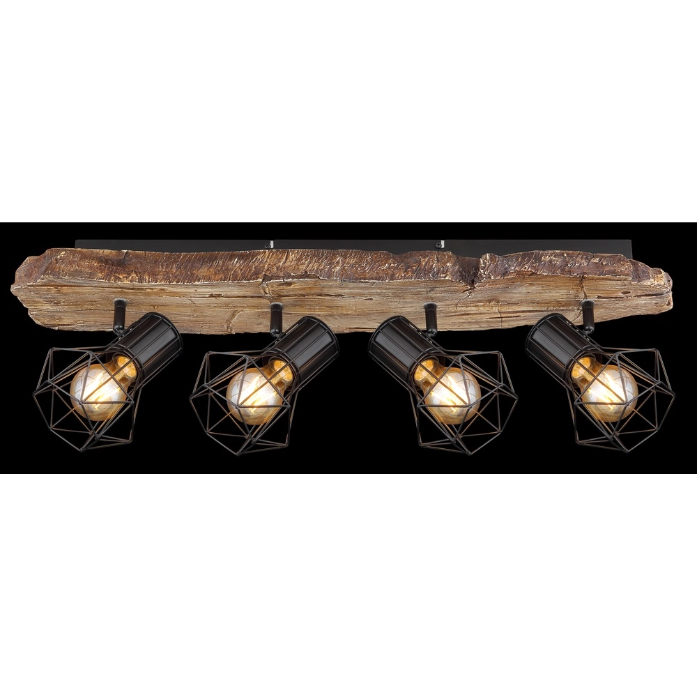 Ceiling lamp Priska 4-light black with wood Globo 9007371430376