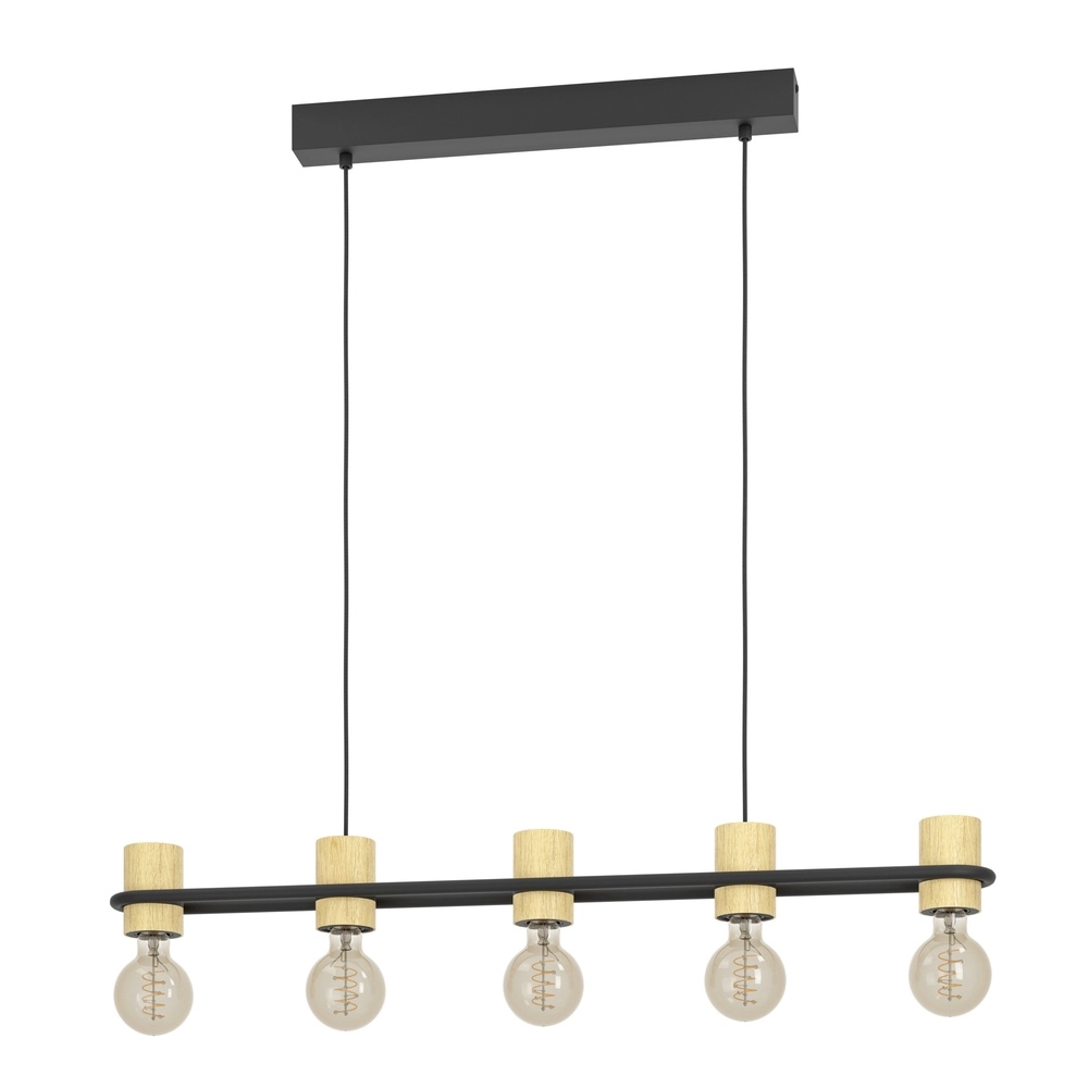 Pendant lamp Chieveley with wood look - 5x E27