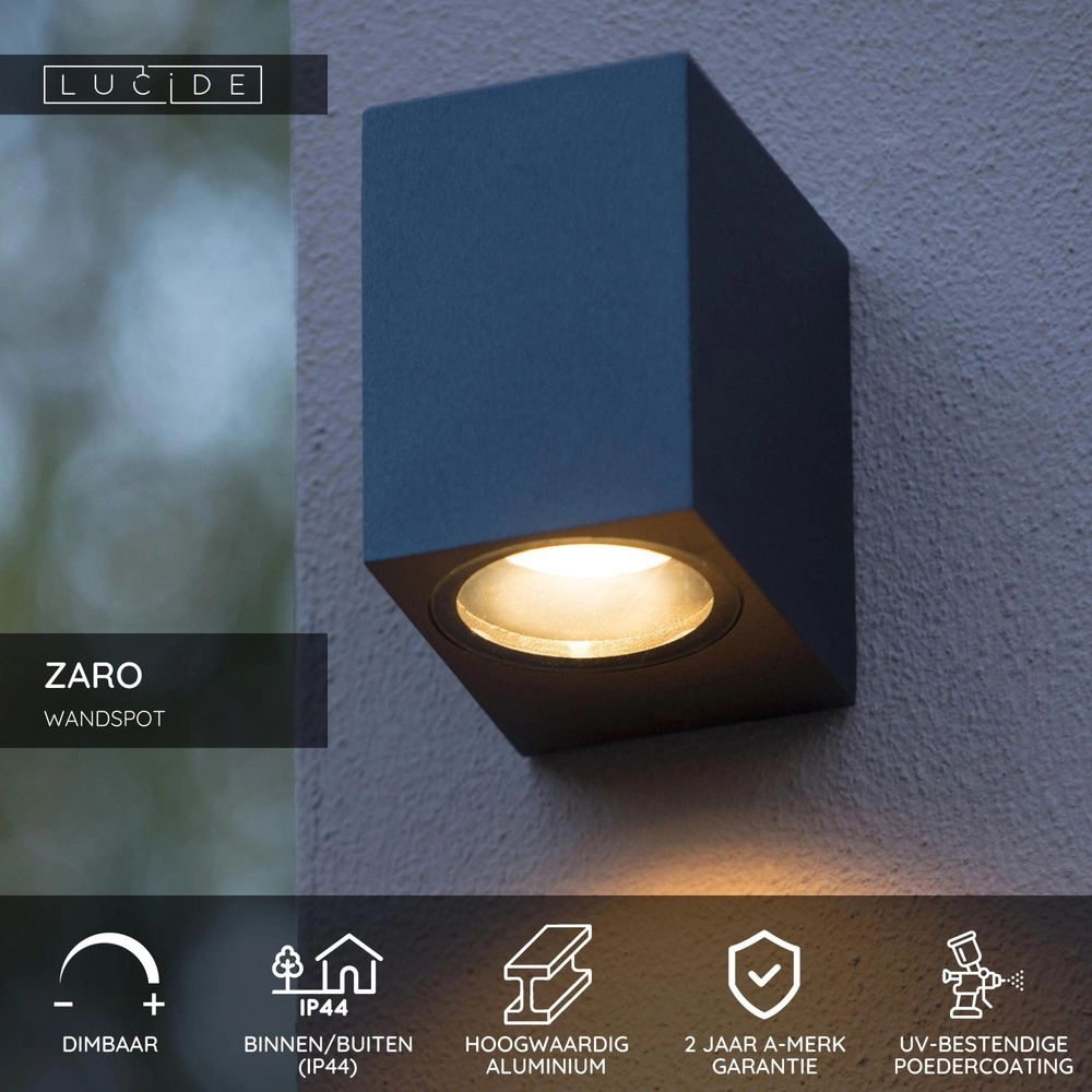 Design wall spot Zaro IP44 single black Lucide 5411212690043