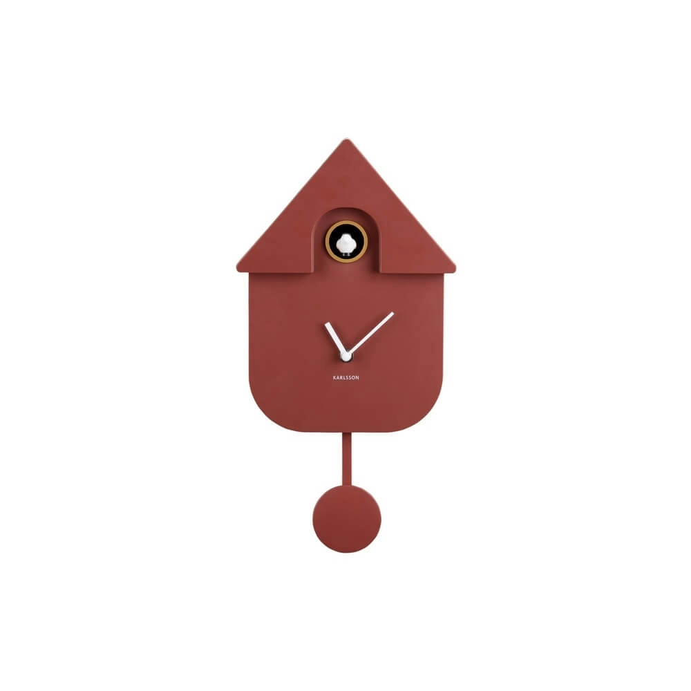 Wall Clock Modern Cuckoo ochre red