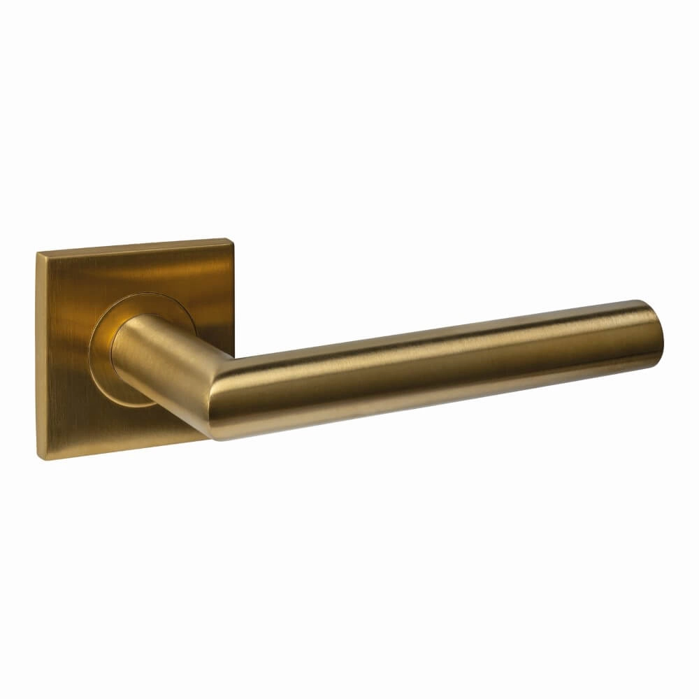 Door handle Q 04 on square rosette brass matt