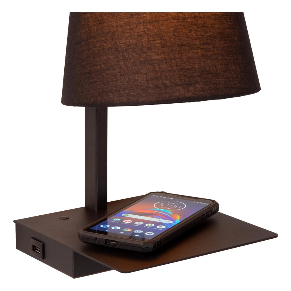 Design bedside lamp Gregory black with USB charging point Lucide 5411212303370