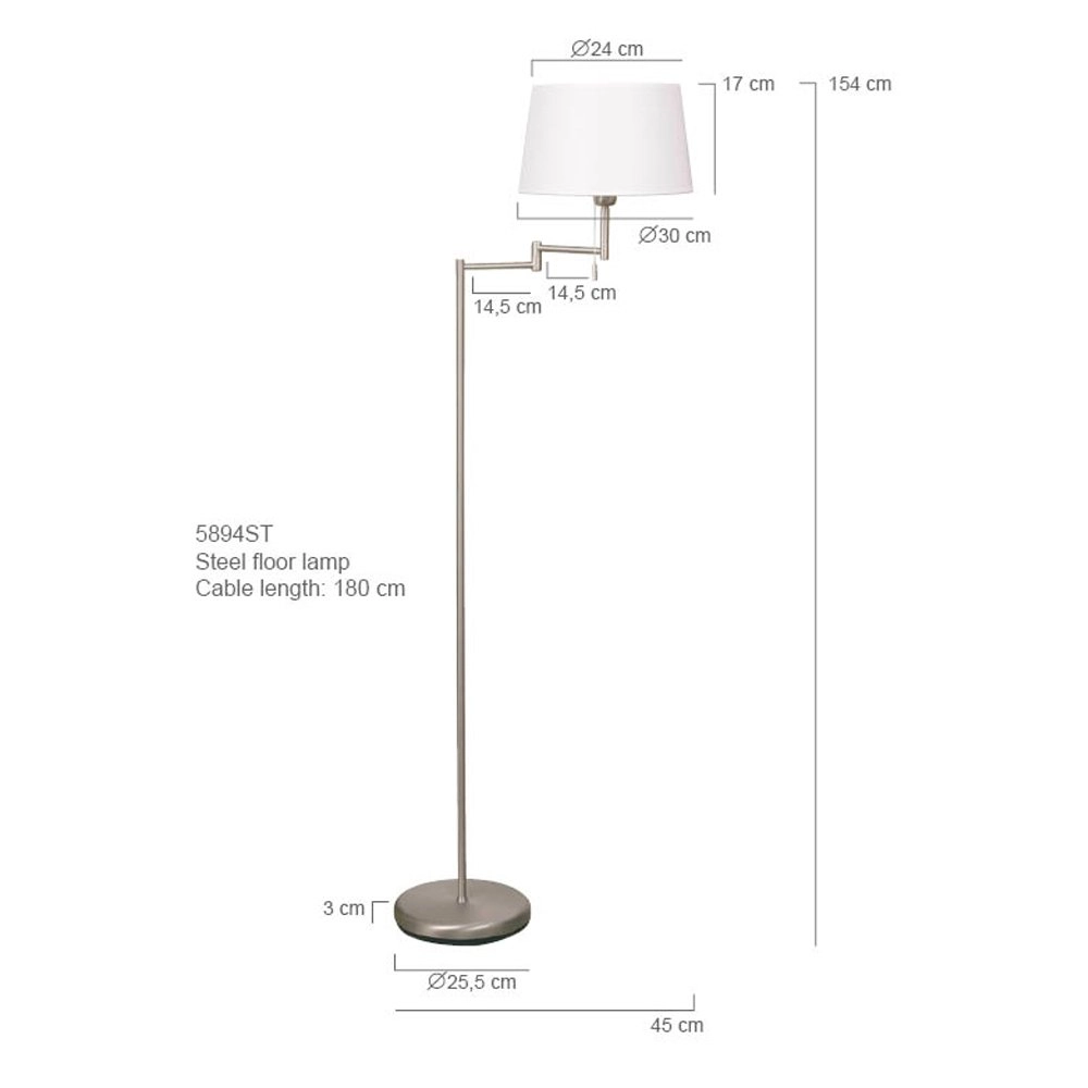 Floor lamp Mexlite 154cm metal grey with white shade Steinhauer 8712746048094