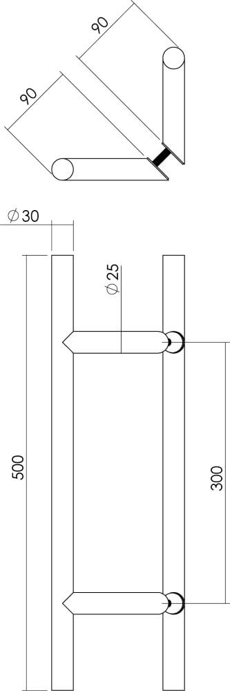 Door handles T-shape Gripon 50cm per pair stainless steel angled Intersteel 8714186334416