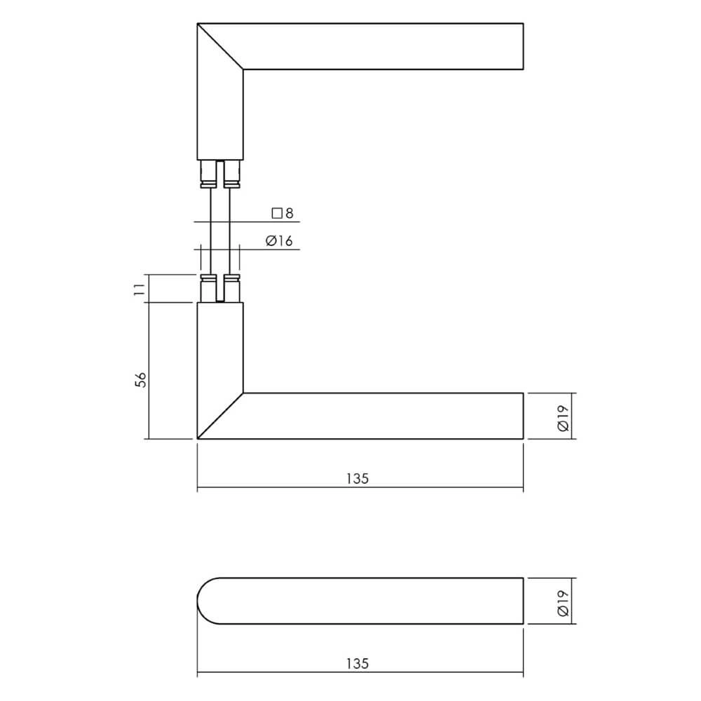 Rear door hardware set square Backura Black core pull protection Intersteel 8714186540077