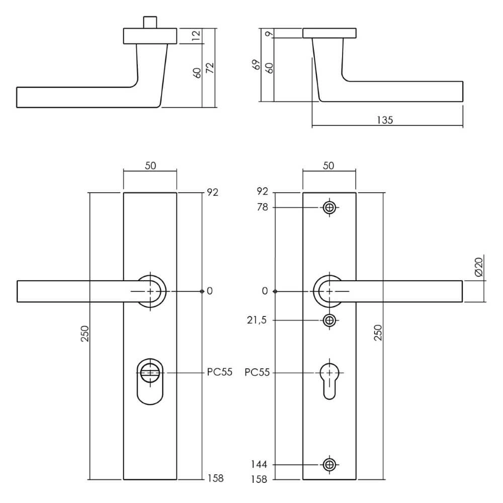 Rear door hardware PC 55mm Aurano Core pull protection black Intersteel 8714186528778