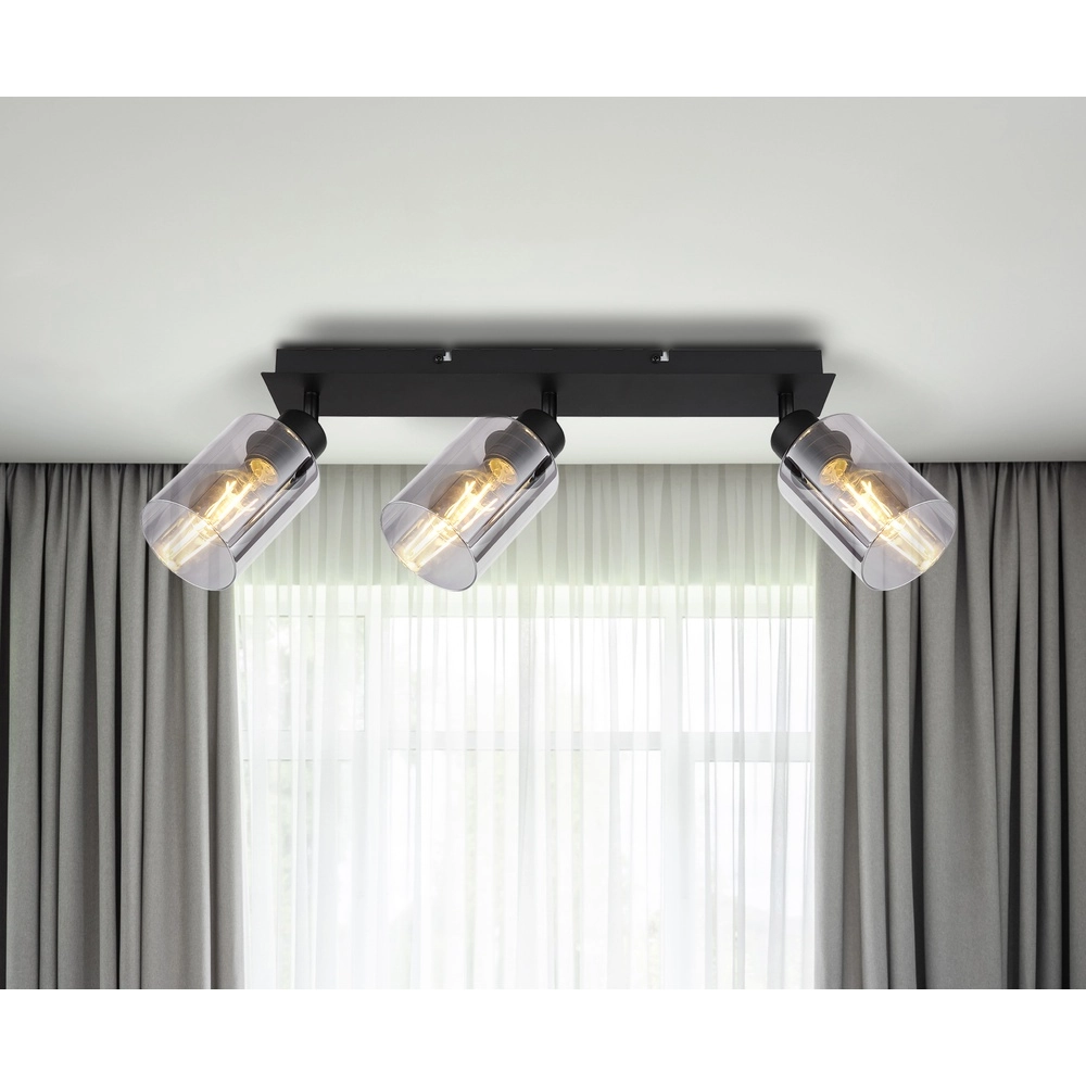 Ceiling lamp Hadera 3-light black with smoke glass Globo 9007371443215