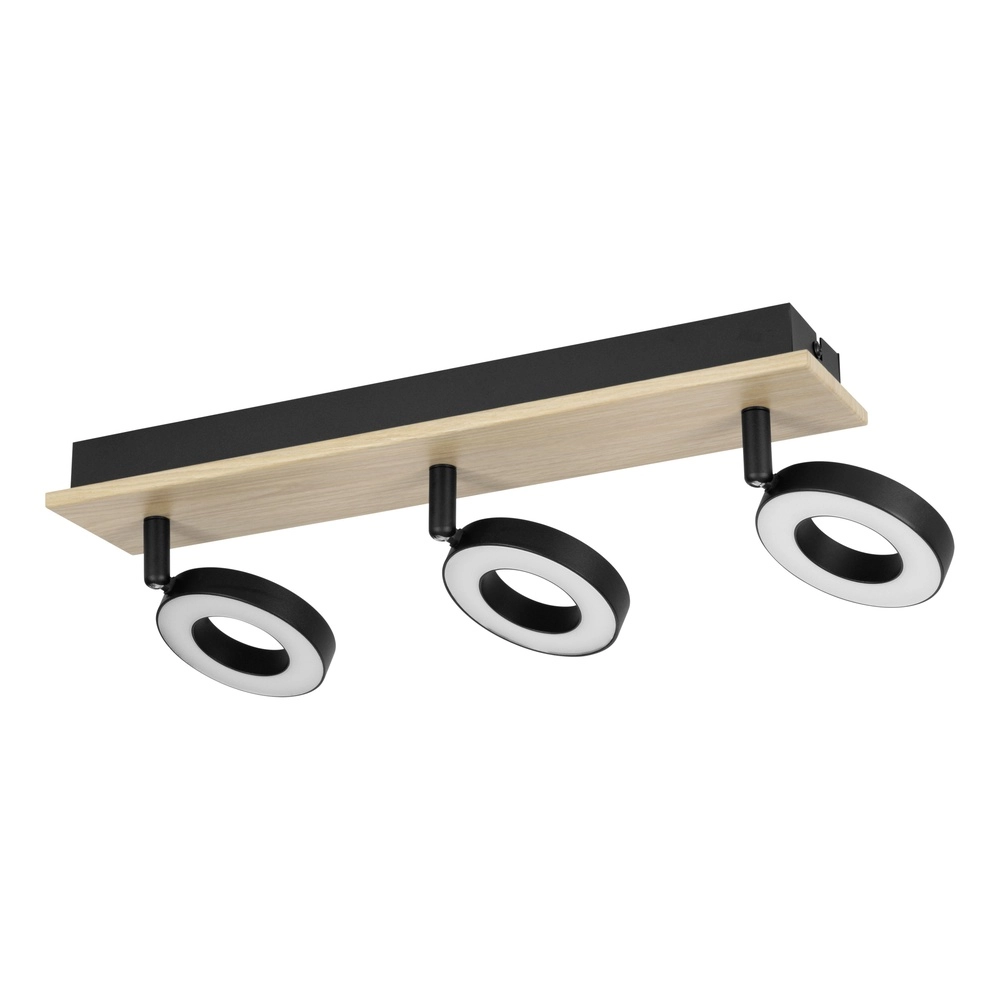 Led ceiling light Rielves 3-light with wood