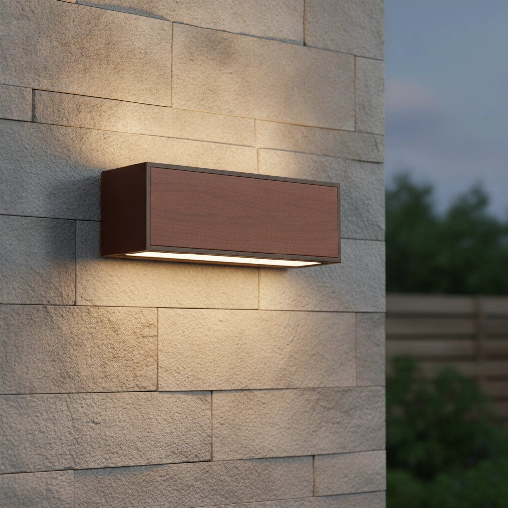 Solar wall lamp Brown Rusty brown with wood