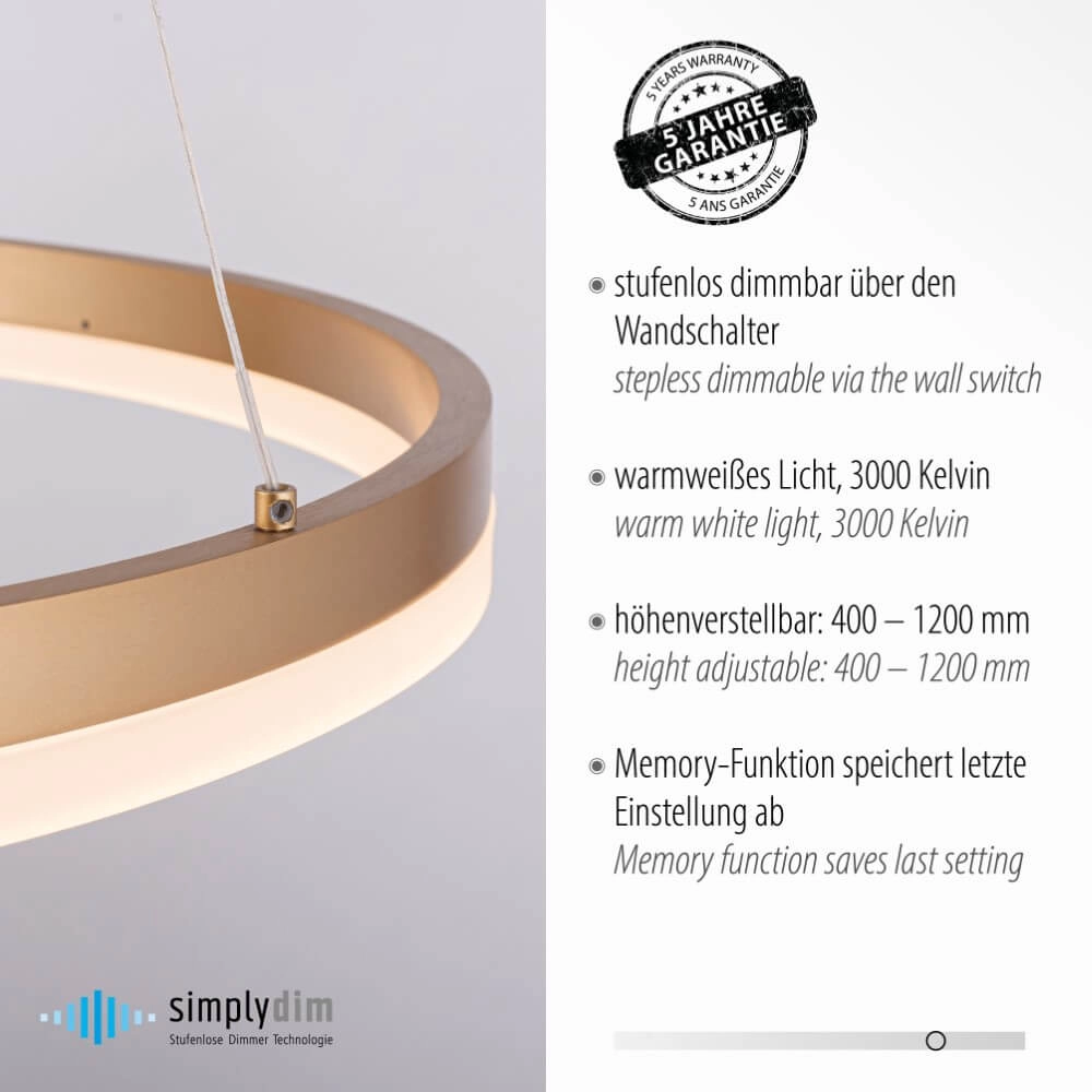 Modern pendant lamp Titus Ø 60cm antique brass Paul Neuhaus 4012248362853