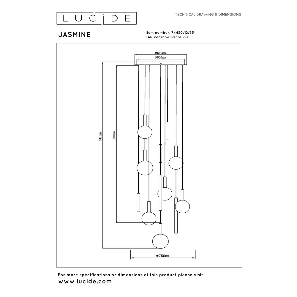 Design vide pendant lamp Jasmine copper 12-lights Premium by Lucide 5411212741271