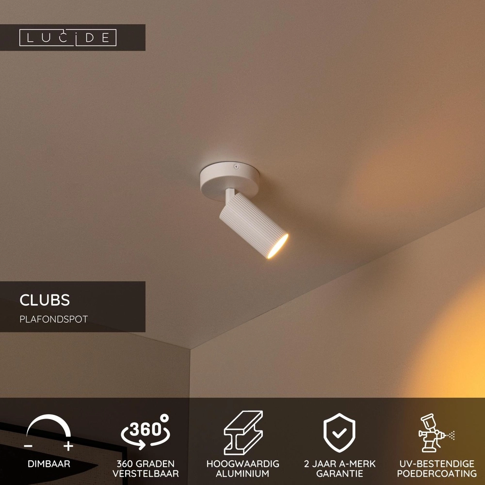 Surface-mounted ceiling spot Clubs white Lucide 5411212093493