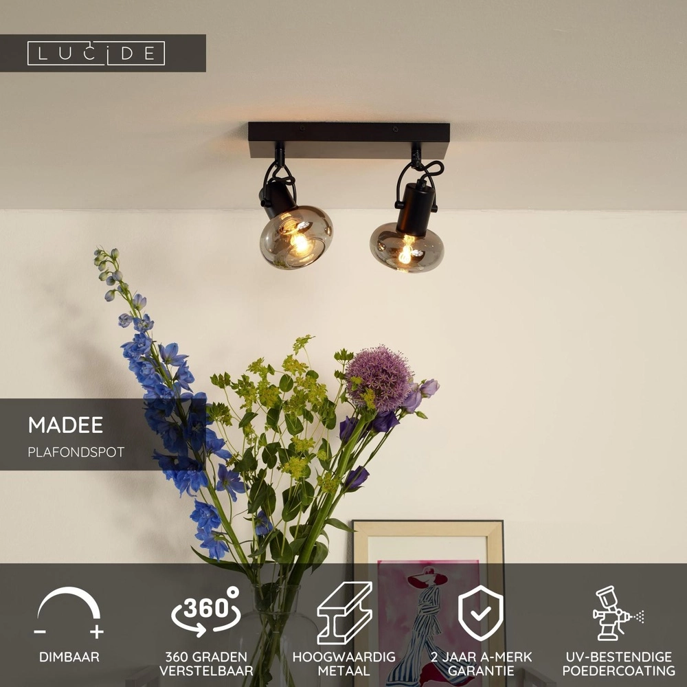 Ceiling lamp Madee 2-light black Lucide 5411212176783