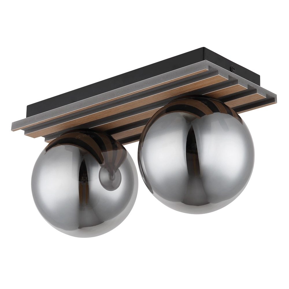 Ceiling lamp Parsons 2-light black with wood Globo 9007371579099