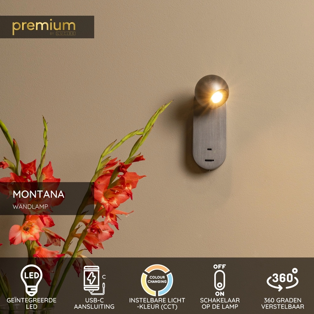 Wall lamp bulb Montana Design Grey Premium by Lucide 5411212680129