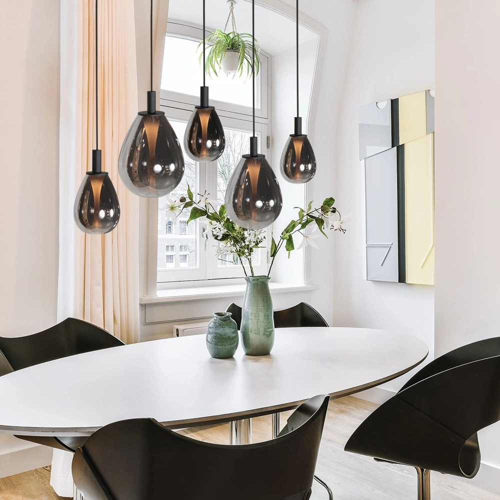 Pendant lamp Glimsy 5-light black with smoke glass Steinhauer 8712746177954