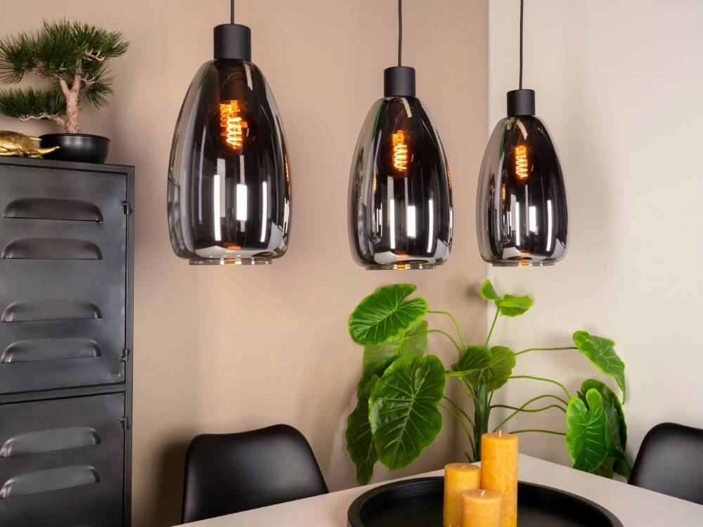 Glass hanging lamp Chelvey 3-light black with smoke glass Eglo 9002759321666