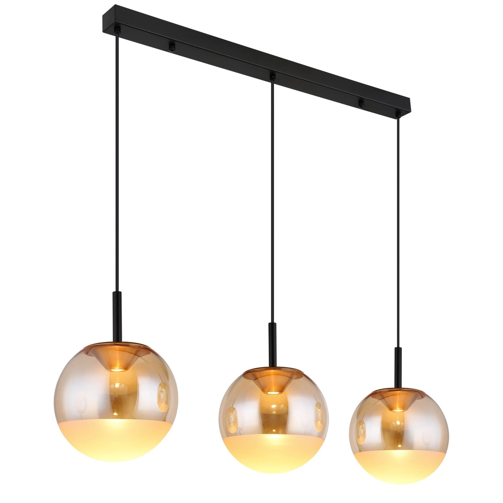 Design pendant lamp Severin 3-light black with amber glass