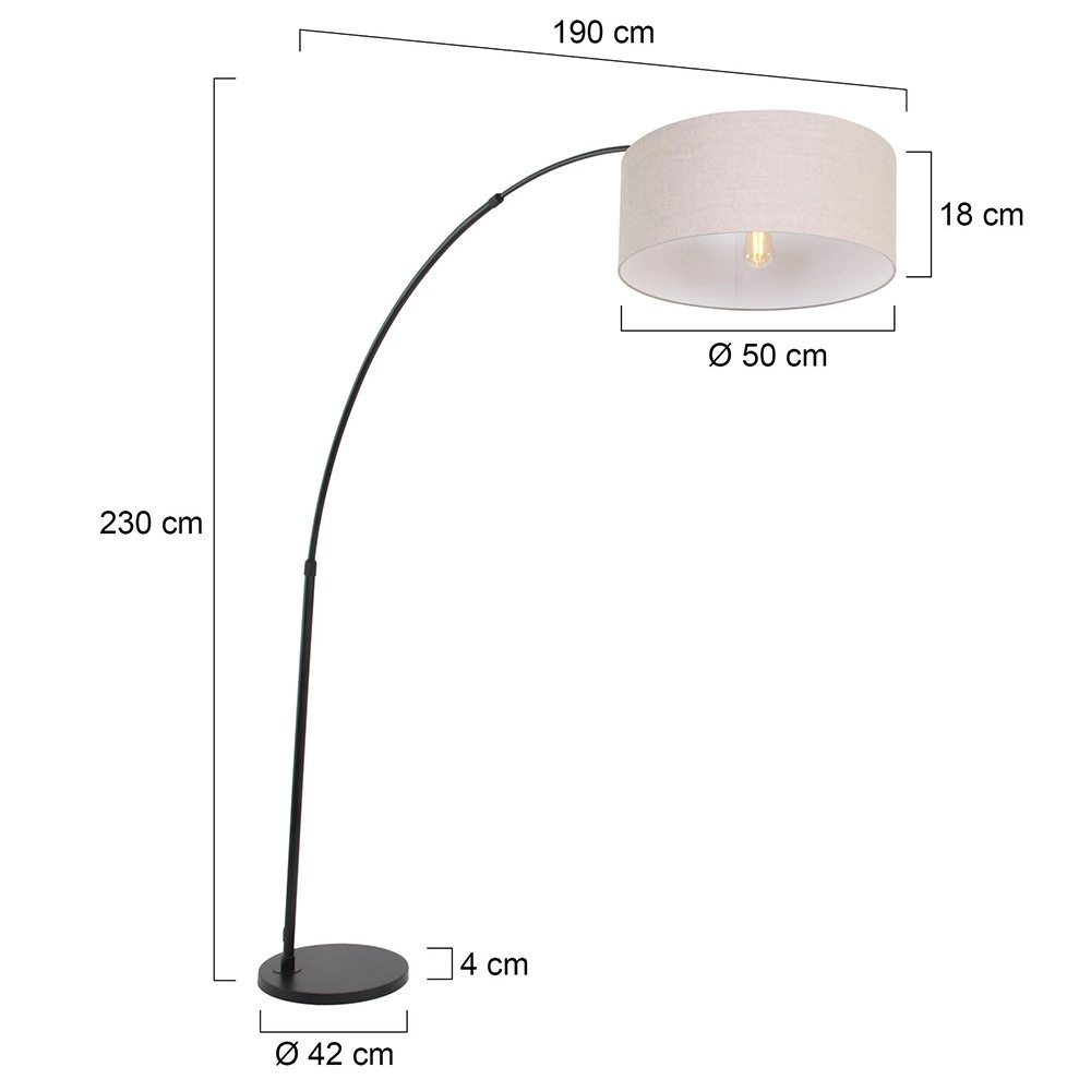 Arc lamp Gramineus 50 black with linen lampshade Steinhauer 8712746118285