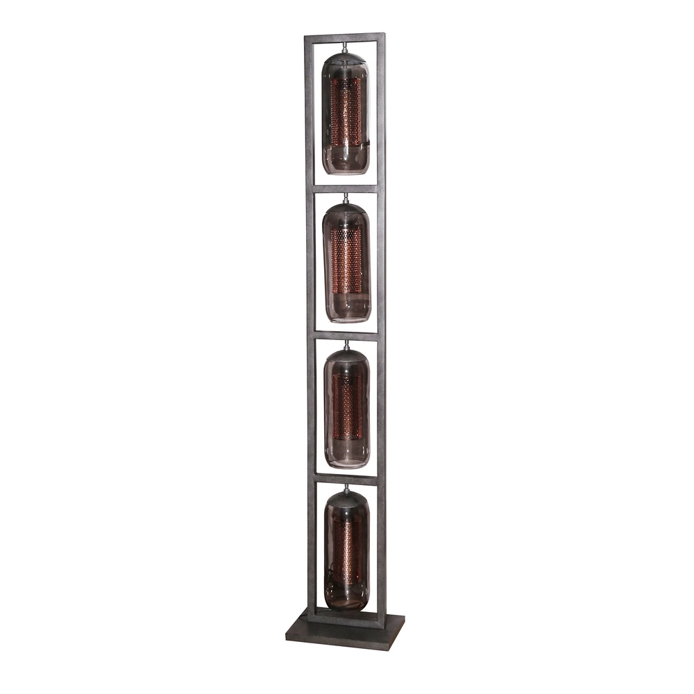 Glass floor lamp Smoke 4x E27 - 190cm - black with copper Lyora 8716803512160