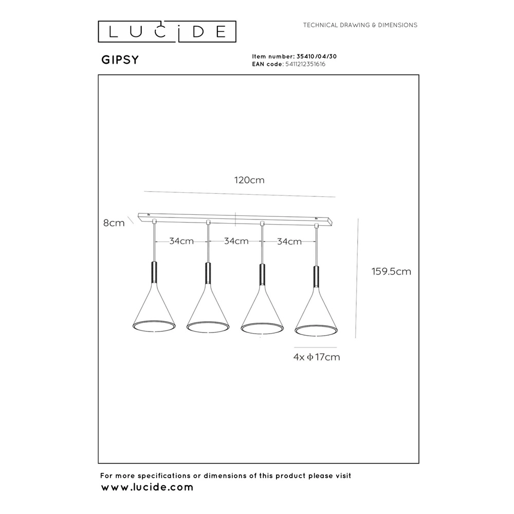 Design pendant lamp Gipsy 4-light white Lucide 5411212351616