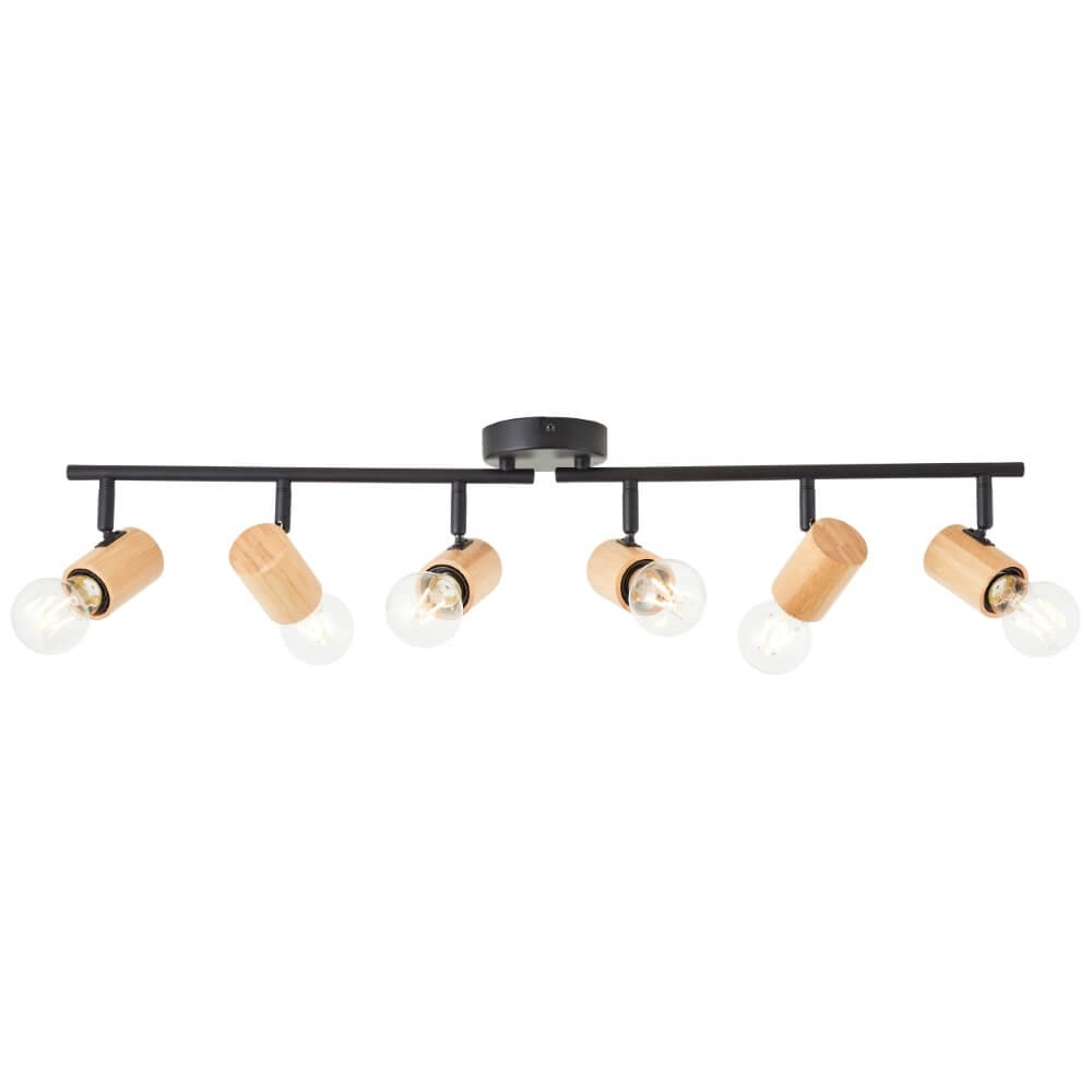 Ceiling light Kerry 6-light black with wood Brilliant 4004353409080
