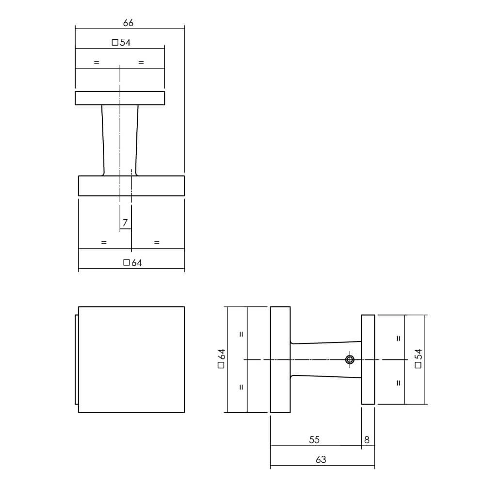 Front door knob Castor Square Brass Intersteel 8714186681107