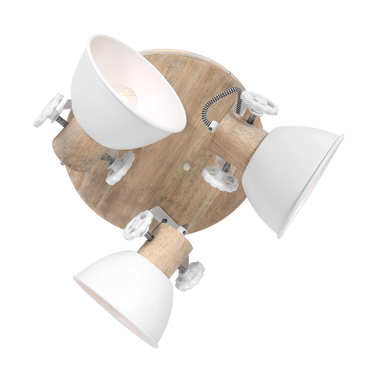 Industrial ceiling lamp Gearwood 3-light white with wood Steinhauer 8712746135428