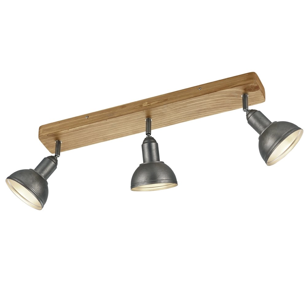 Wooden ceiling lamp Delhi 3-light spotlights antique silver