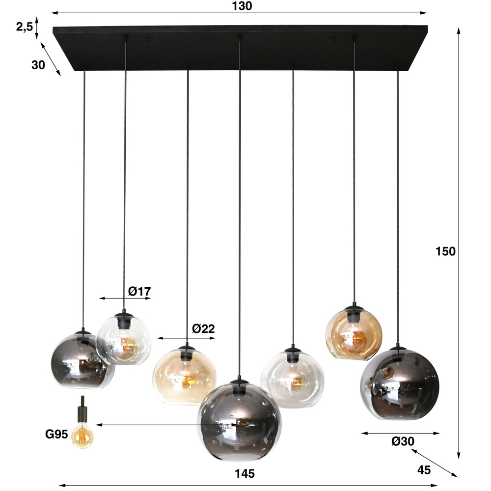 Pendant lamp with 7 glass shades Multi Lyora 8716803512276