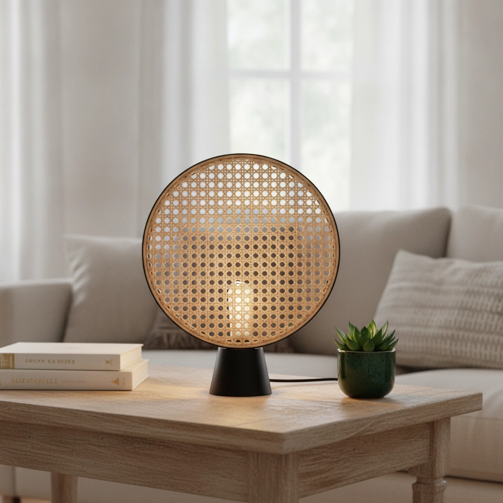 Table lamp Tiera Rattan with black