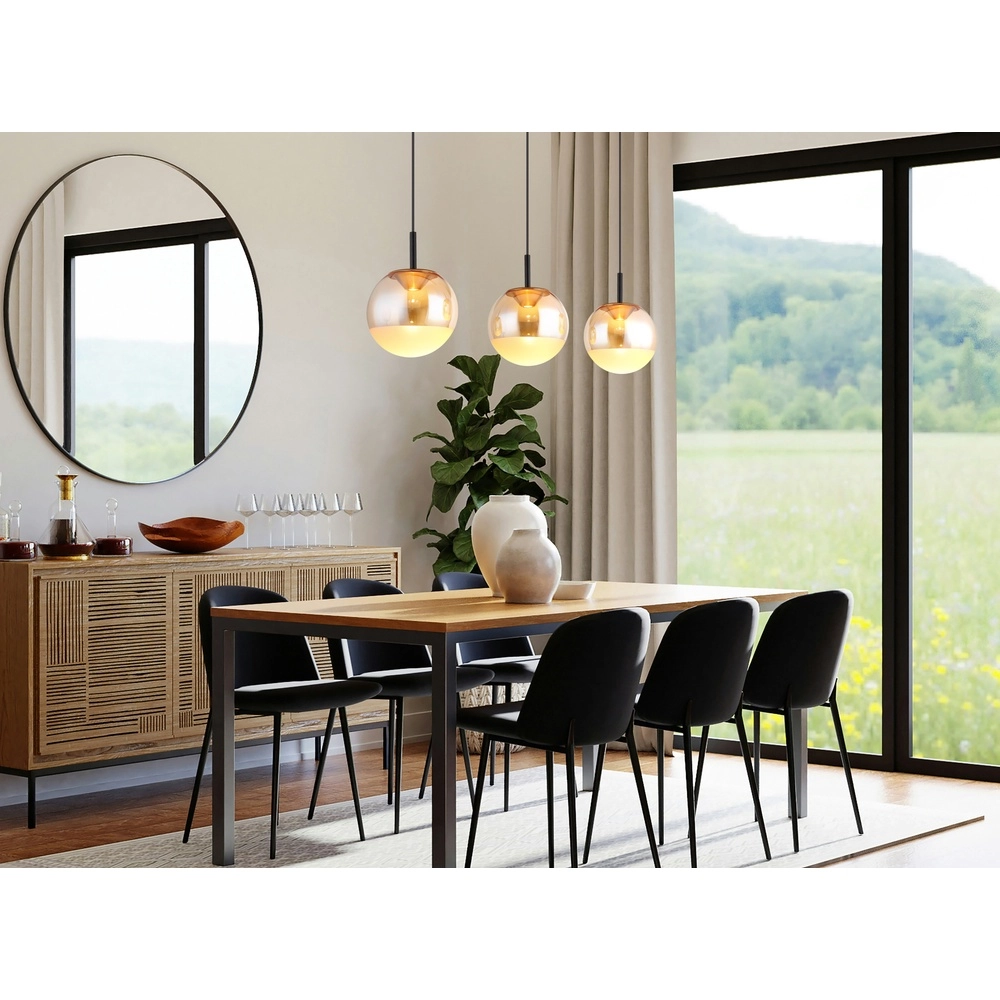 Design pendant lamp Severin 3-light black with amber glass Globo 9007371549931