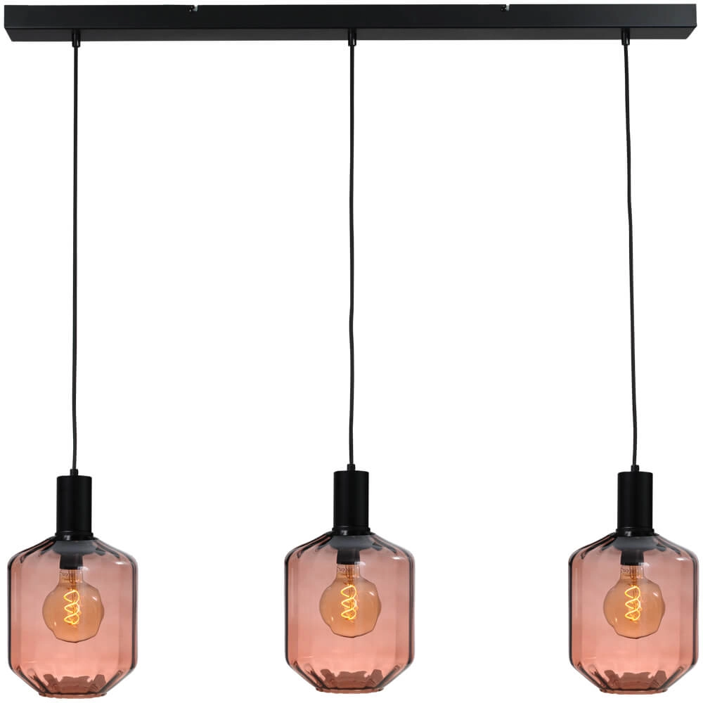 3-light hanging lamp - black - Porto with Jagger red glasses - Ø 24cm