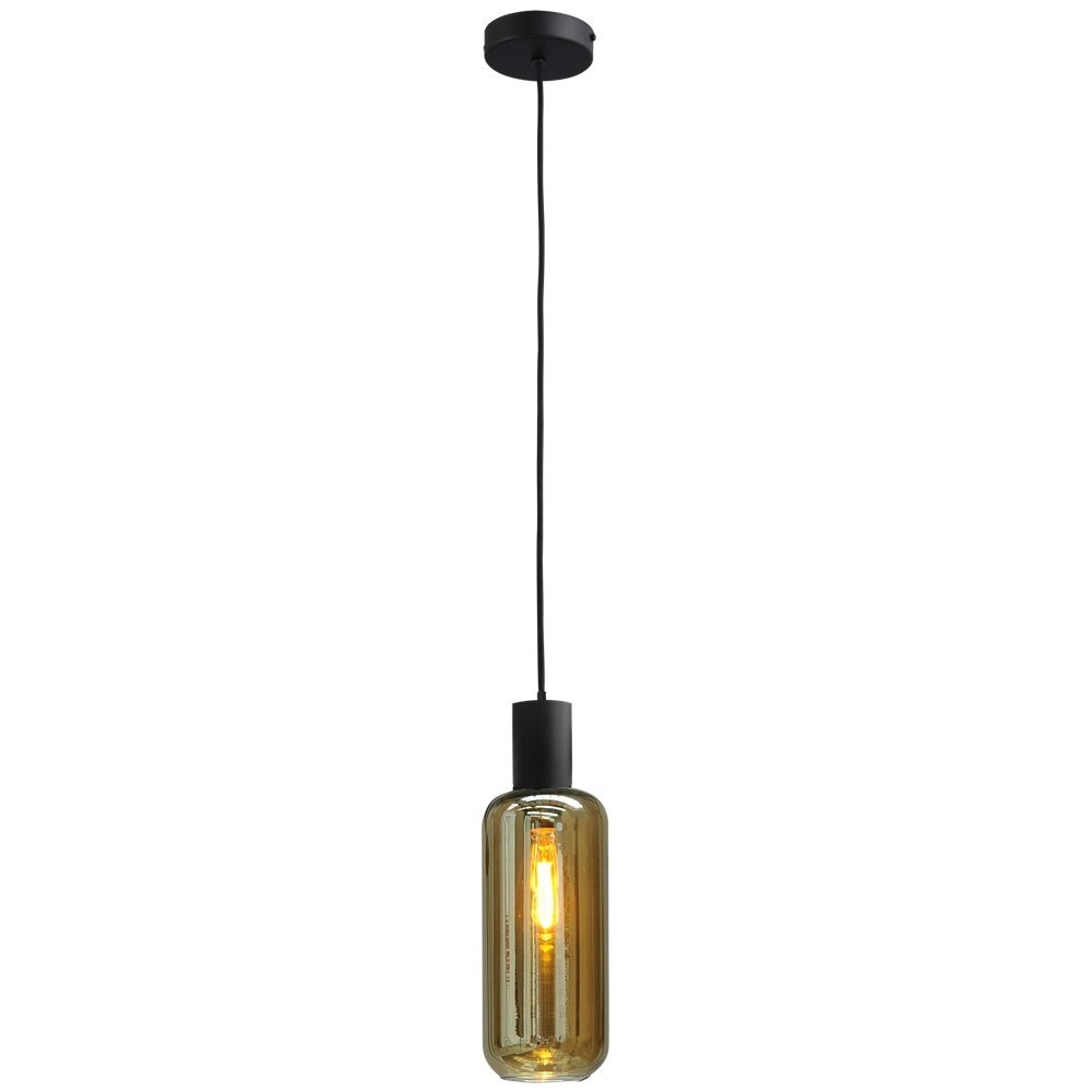 Black pendant hanging lamp Bounty with cylinder glass