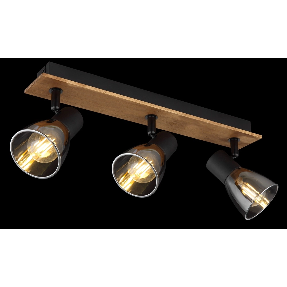 Ceiling lamp Claude 3-light black with wood Globo 9007371431212