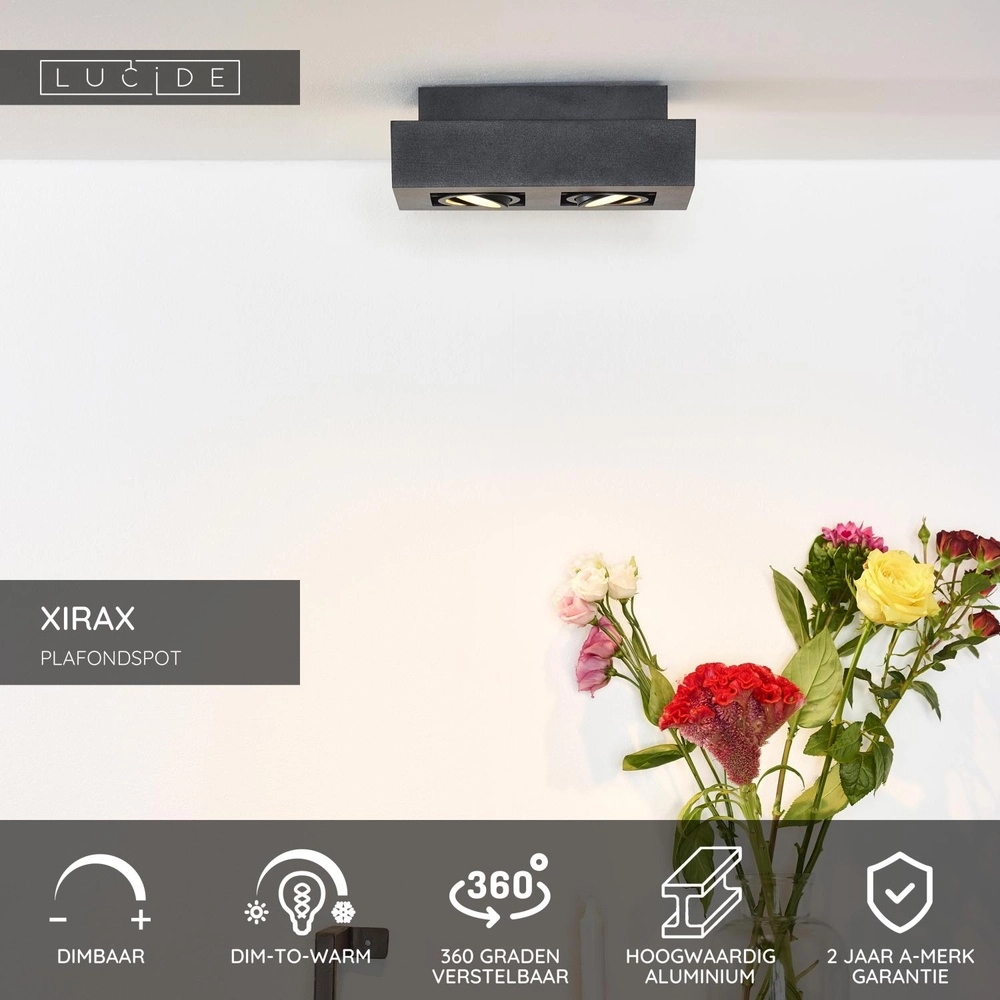 Ceiling spotlight Xirax 2 x 5W black Lucide 5411212092304