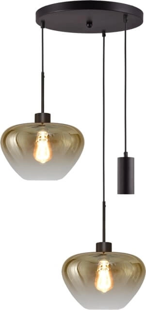 3-light pendant lamp Genua black with 2x gold glass Ø 29cm and 1 pendant