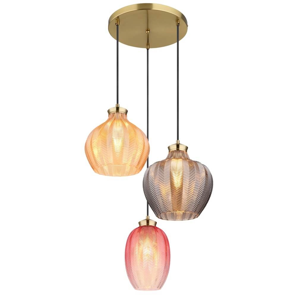 Golden pendant lamp Jessica with coloured glass round