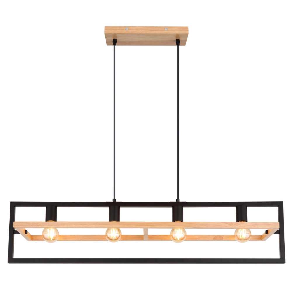 4-light pendant lamp Erica black with wood Globo 9007371433711