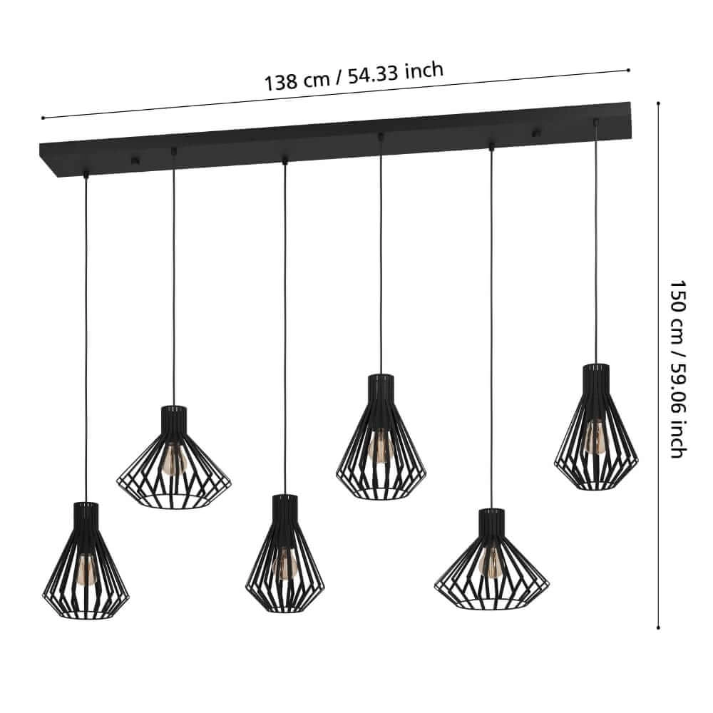 Wire hanging lamp Basidano 6x E27 Stars of Light 9008606239030