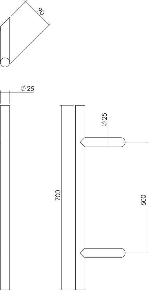 Door handle T-shape Gripon 70cm stainless steel slanted Intersteel 8714186334386