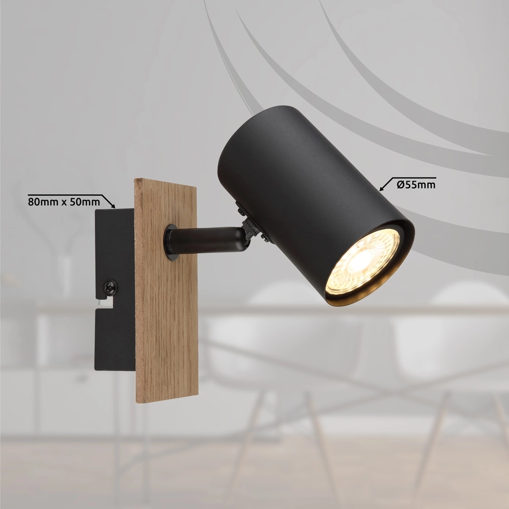 Wall lamp Linca black with wood Globo 9007371449941