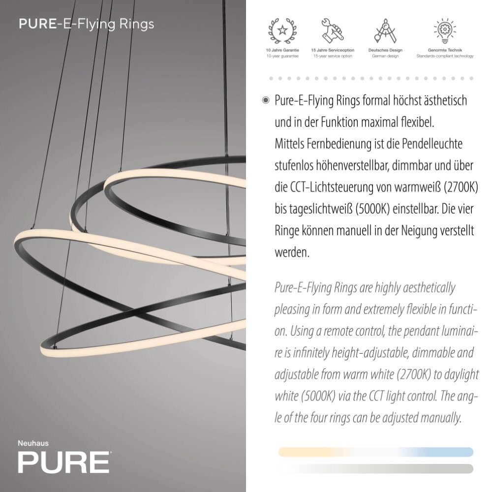 Design hanging lamp Pure E-Flying Rings gray Paul Neuhaus 4012248384466