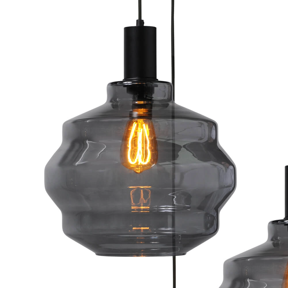 3-light loft hanging lamp - black - Porto with Ball smoke glasses - Ø 30cm Masterlight 8718121270746