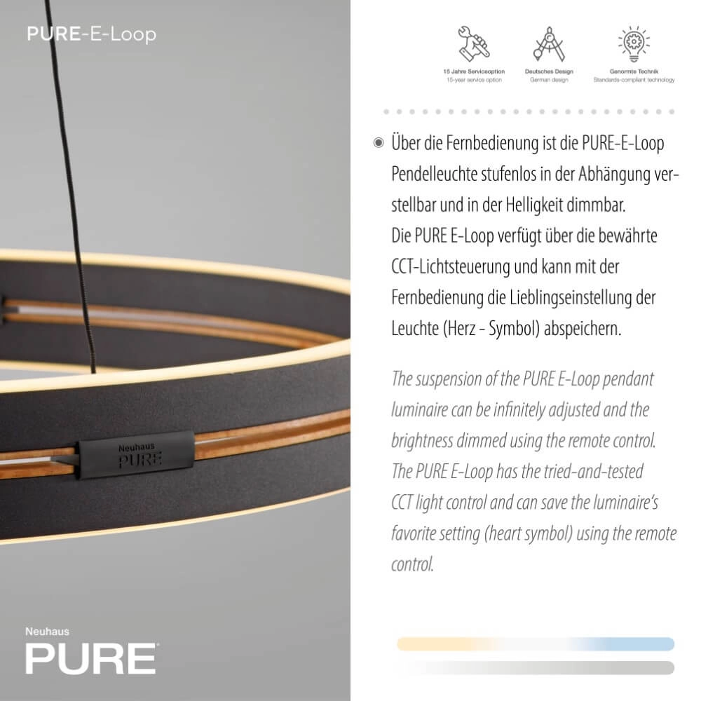Sleek hanging lamp Pure E-Loop black Paul Neuhaus 4012248386224
