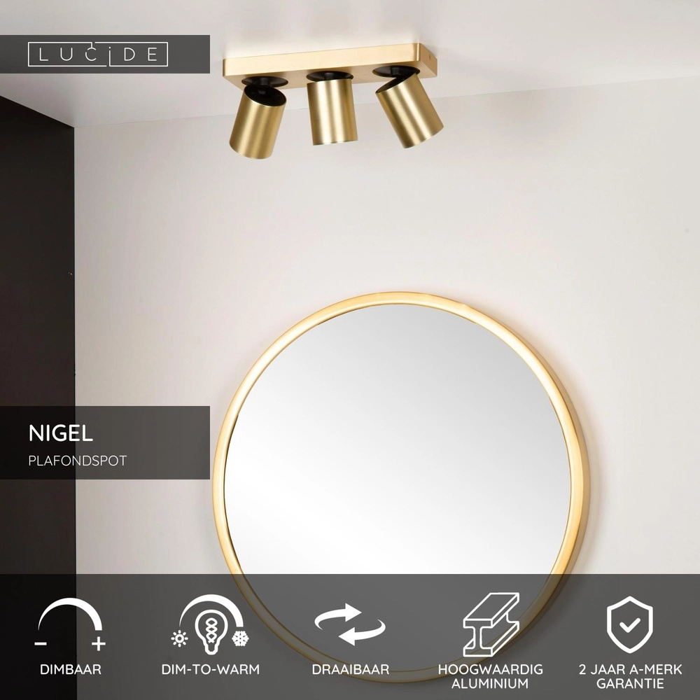 Ceiling spotlight Nigel 3-light gold Lucide 5411212092991