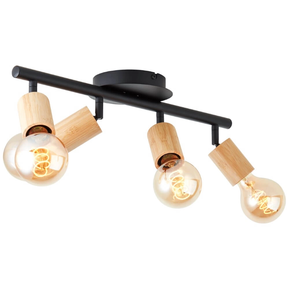 4-light ceiling lamp Tiffany black with wood Brilliant 4004353406492
