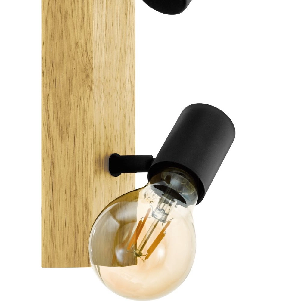 Country ceiling lamp Townshend 3 2-light black with wood Eglo 9002759994785
