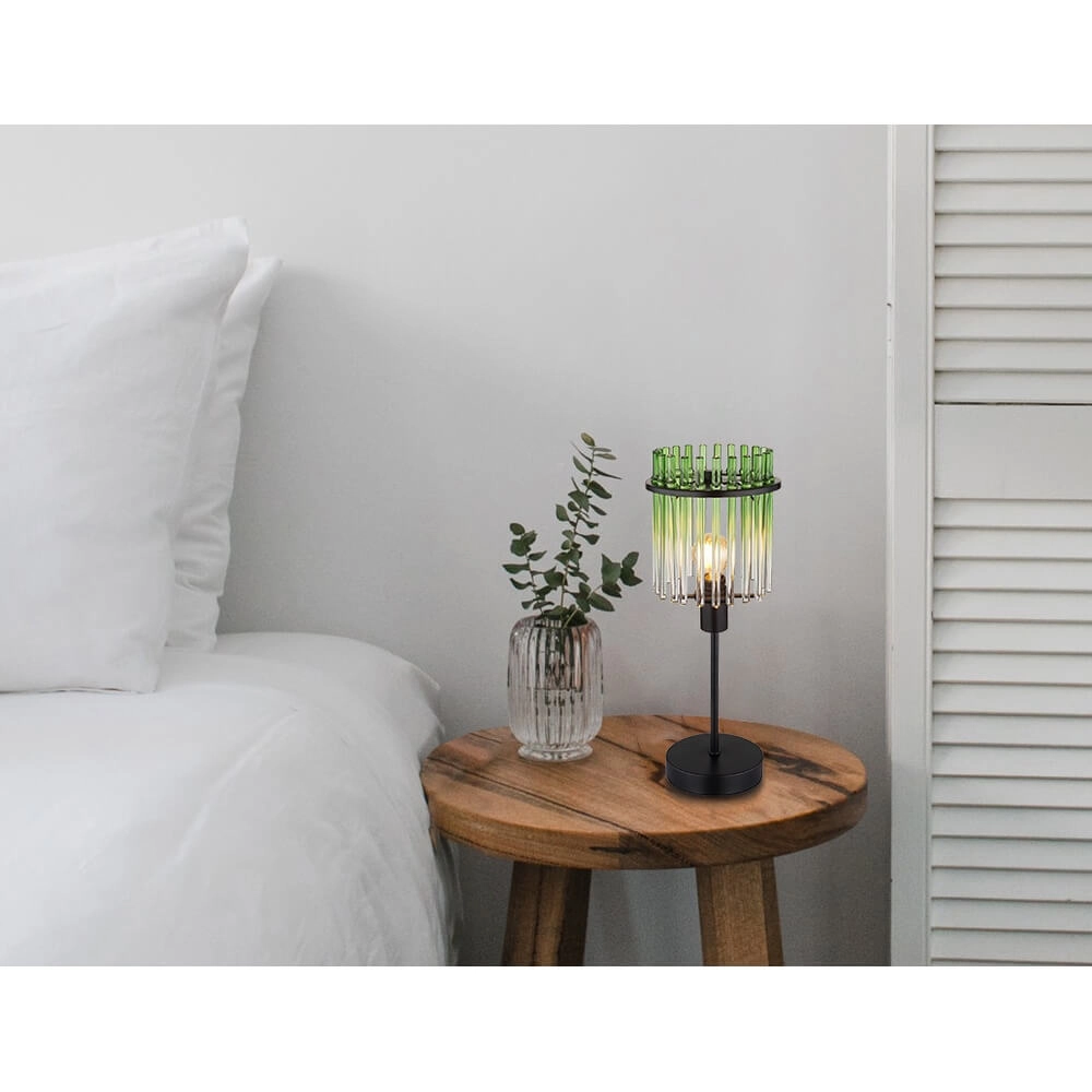 Black table lamp Gorley with green glass Ø 15cm Globo 9007371465972